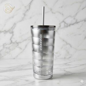 Starbucks NWT 2023 Metallic Silver Ribbon Recycled Glass Tumbler 18 OZ